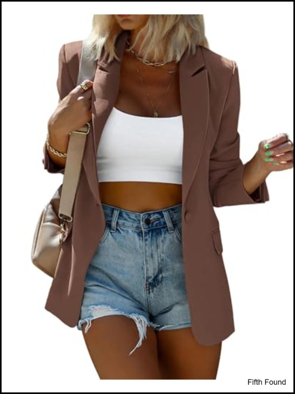 Womens Twill Lined Open Front Blazer with Pockets & Padded Shoulders